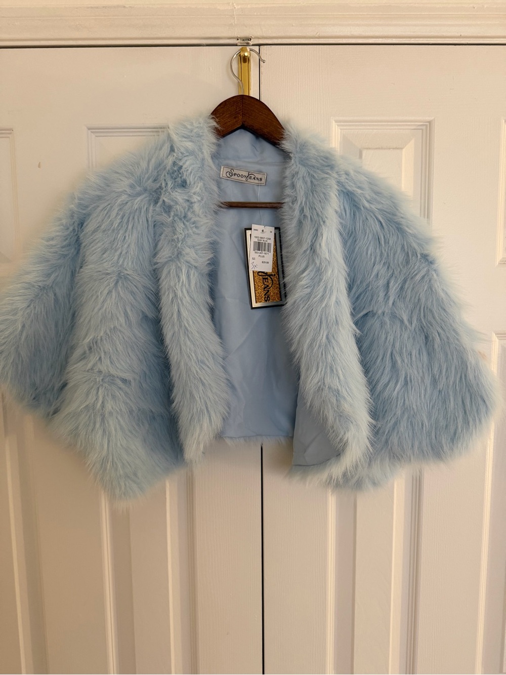Shaggy Faux Fur Capelet - Light Blue